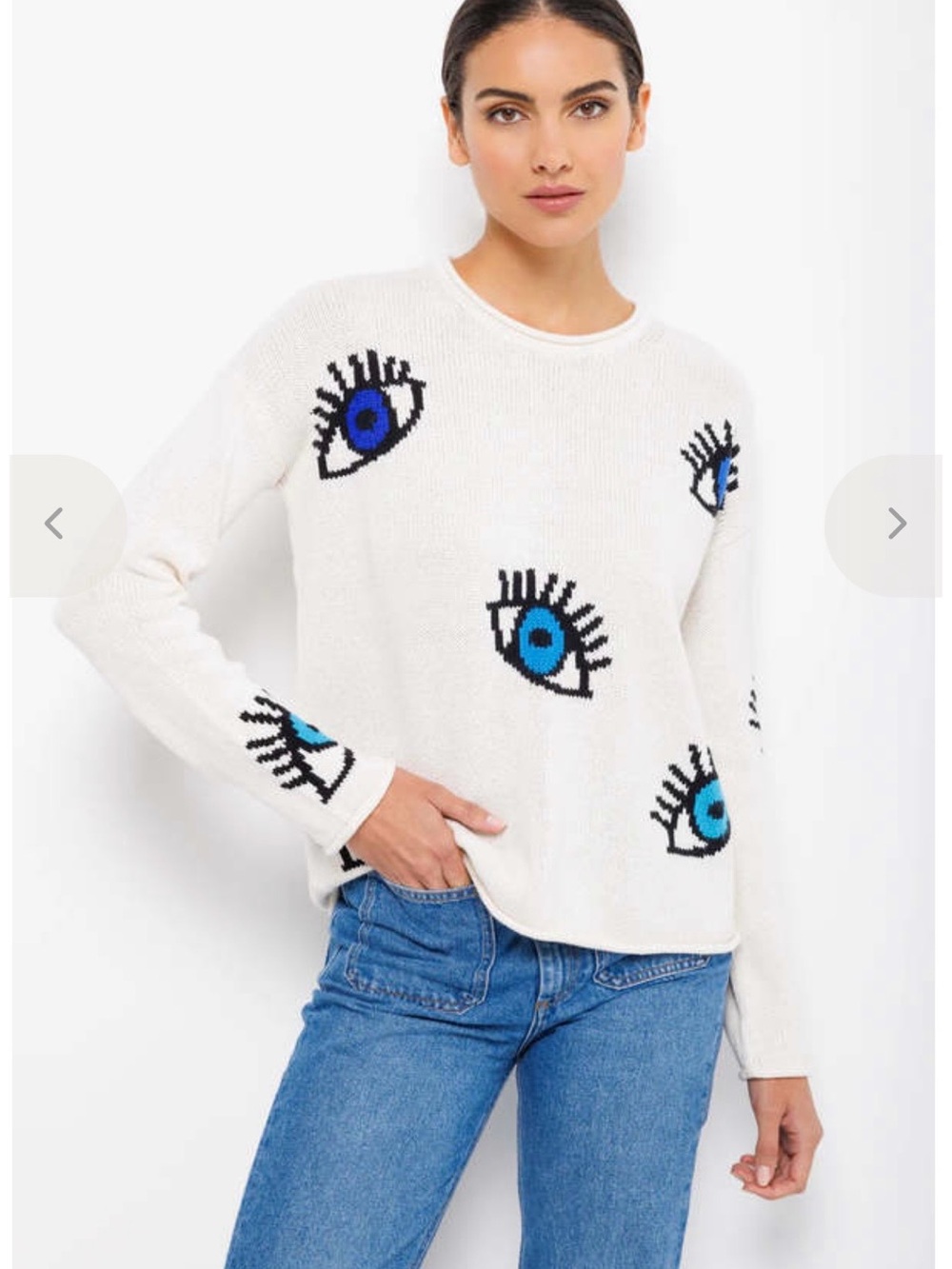 NWT Lisa Todd “Eyes On You” Sweater in Snow Evil Eye Knit Pullover Size M